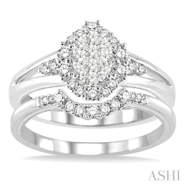 5/8 Ctw Diamond Lovebright Wedding Set with 1/2 Ctw Engagement Ring and 1/10 Ctw Wedding Band in 14K White Gold