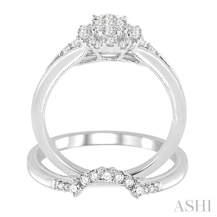 5/8 Ctw Diamond Lovebright Wedding Set with 1/2 Ctw Engagement Ring and 1/10 Ctw Wedding Band in 14K White Gold