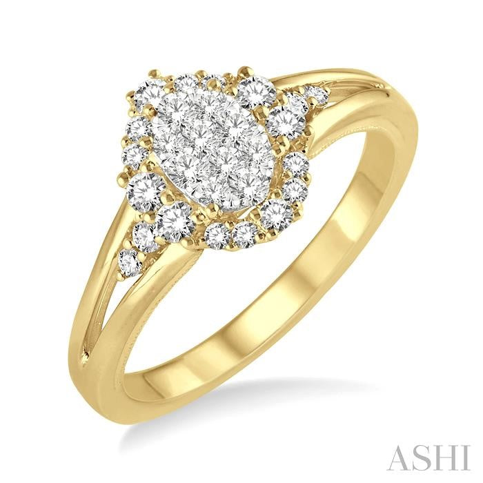 1/2 Ctw Oval Shape Round Cut Diamond Lovebright Ring in 14K Yellow and White Gold