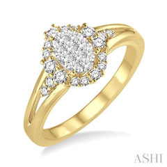 1/2 Ctw Oval Shape Round Cut Diamond Lovebright Ring in 14K Yellow and White Gold
