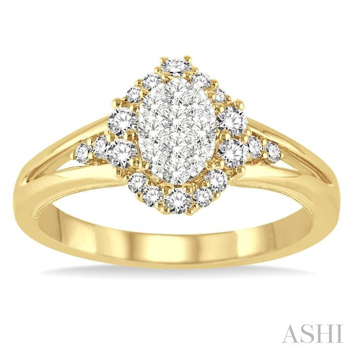 1/2 Ctw Oval Shape Round Cut Diamond Lovebright Ring in 14K Yellow and White Gold