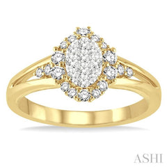 1/2 Ctw Oval Shape Round Cut Diamond Lovebright Ring in 14K Yellow and White Gold