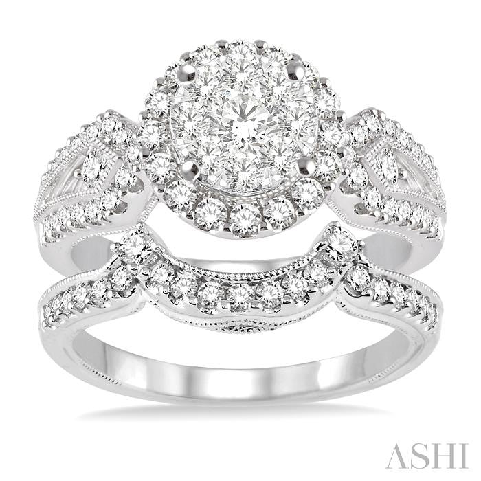 1 1/6 Ctw Diamond Lovebright Wedding Set with 7/8 Ctw Engagement Ring and 1/4 Ctw Wedding Band in 14K White Gold