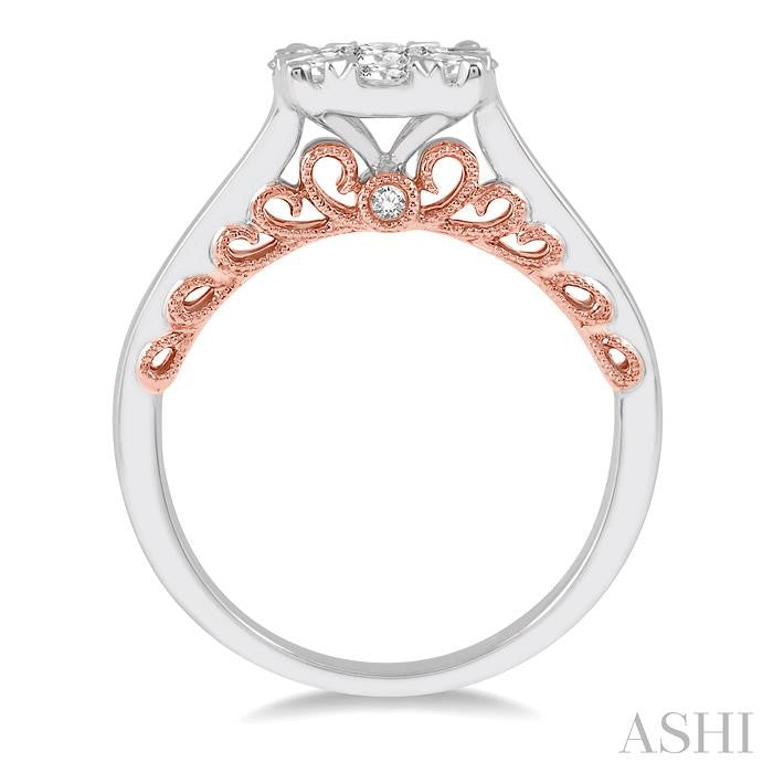 3/4 Ctw Round Cut Diamond Lovebright Ring in 14K White and Rose Gold
