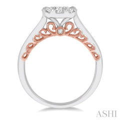 3/4 Ctw Round Cut Diamond Lovebright Ring in 14K White and Rose Gold
