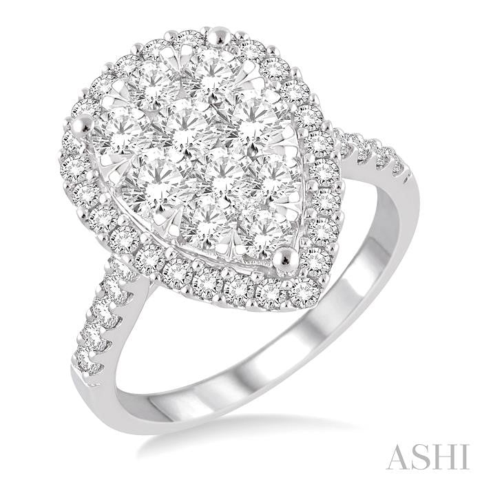 2 Ctw Pear Shape Diamond Lovebright Ring in 14K White Gold