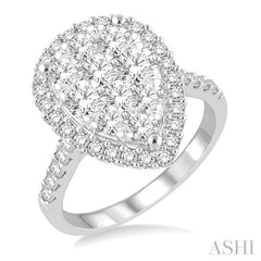 2 Ctw Pear Shape Diamond Lovebright Ring in 14K White Gold