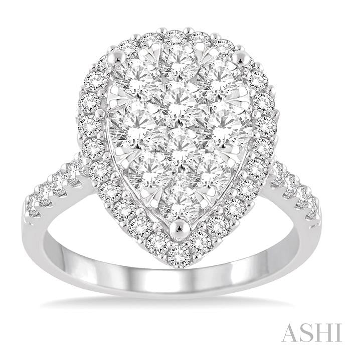 2 Ctw Pear Shape Diamond Lovebright Ring in 14K White Gold