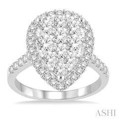 2 Ctw Pear Shape Diamond Lovebright Ring in 14K White Gold
