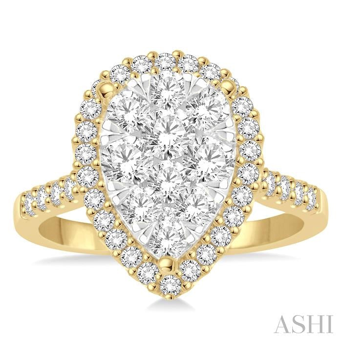1 1/2 Ctw Pear Shape Diamond Lovebright Ring in 14K Yellow and White Gold