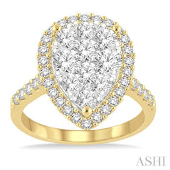 2 Ctw Pear Shape Diamond Lovebright Ring in 14K Yellow and White Gold