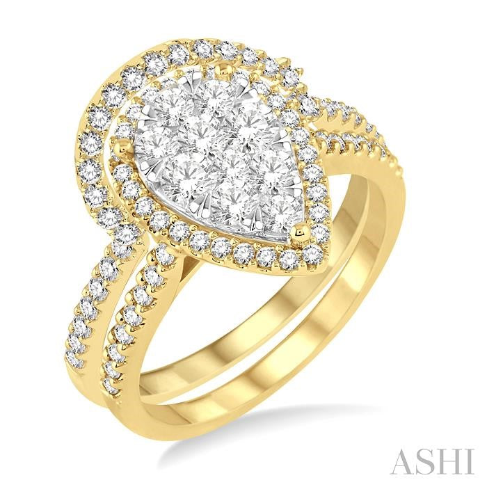 1 1/4 Ctw Diamond Lovebright Wedding Set with 1 Ctw Engagement Ring and 1/4 Ctw Wedding Band in 14K Yellow and White Gold