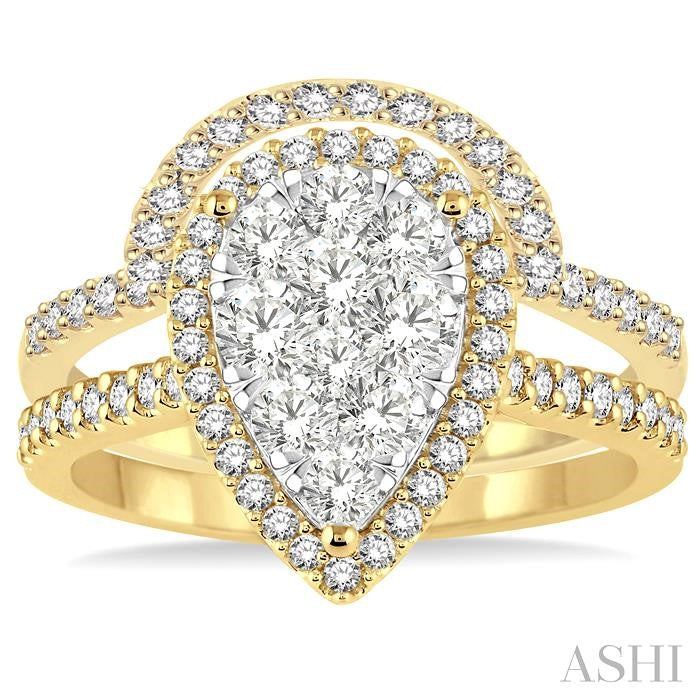 1 1/4 Ctw Diamond Lovebright Wedding Set with 1 Ctw Engagement Ring and 1/4 Ctw Wedding Band in 14K Yellow and White Gold