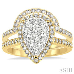 1 1/4 Ctw Diamond Lovebright Wedding Set with 1 Ctw Engagement Ring and 1/4 Ctw Wedding Band in 14K Yellow and White Gold