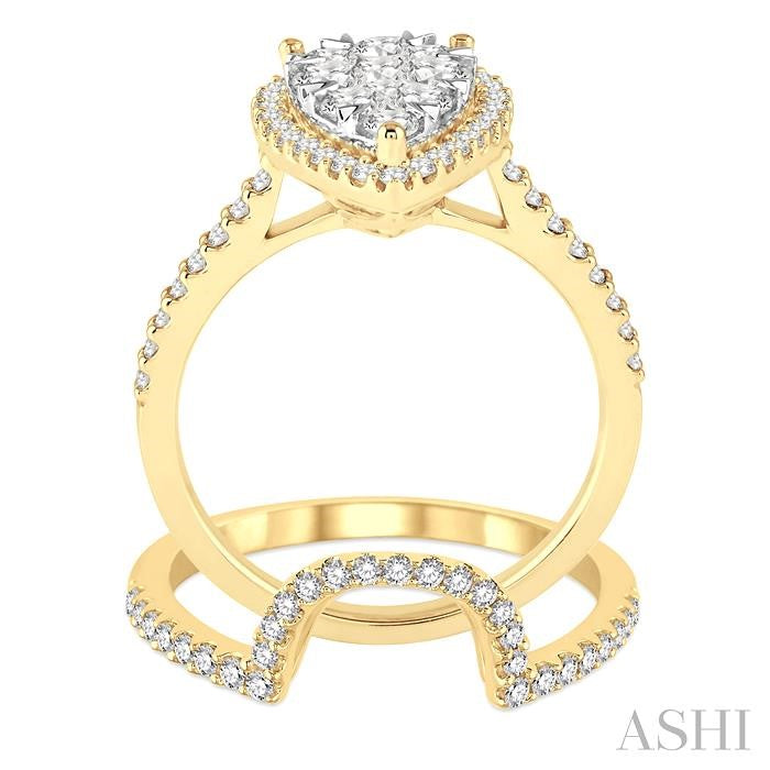 1 1/4 Ctw Diamond Lovebright Wedding Set with 1 Ctw Engagement Ring and 1/4 Ctw Wedding Band in 14K Yellow and White Gold