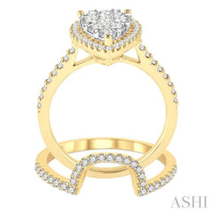 1 1/4 Ctw Diamond Lovebright Wedding Set with 1 Ctw Engagement Ring and 1/4 Ctw Wedding Band in 14K Yellow and White Gold