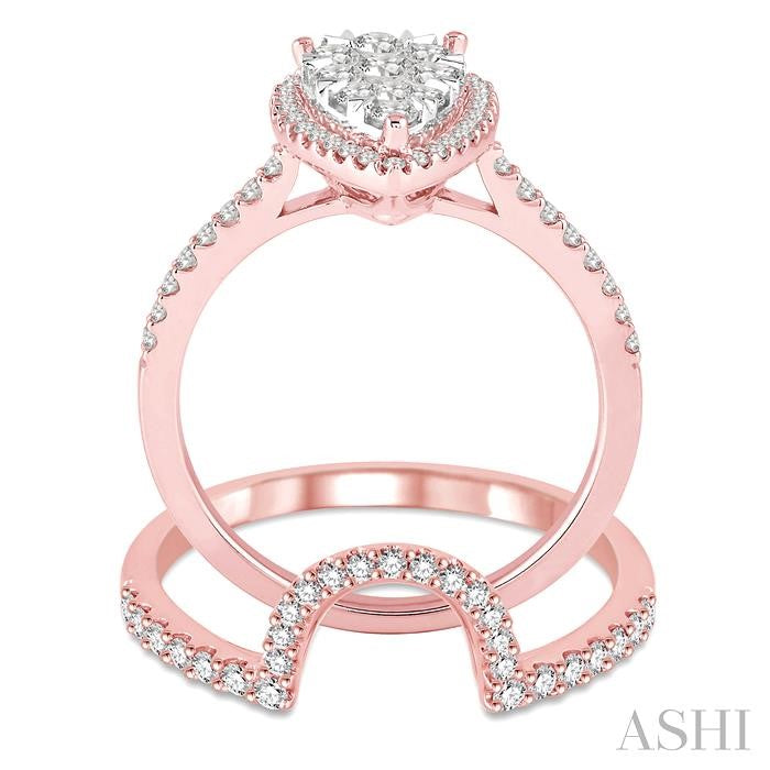 1 Ctw Diamond Lovebright Wedding Set with 3/4 Ctw Engagement Ring and 1/4 Ctw Wedding Band in 14K Rose and White Gold