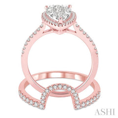 1 Ctw Diamond Lovebright Wedding Set with 3/4 Ctw Engagement Ring and 1/4 Ctw Wedding Band in 14K Rose and White Gold