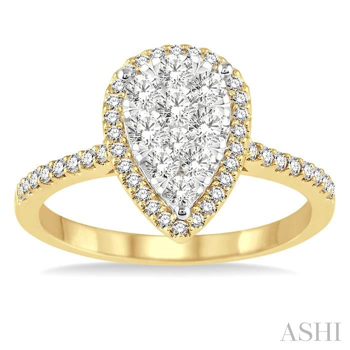 3/4 Ctw Pear Shape Diamond Lovebright Ring in 14K Yellow and yellow and white gold