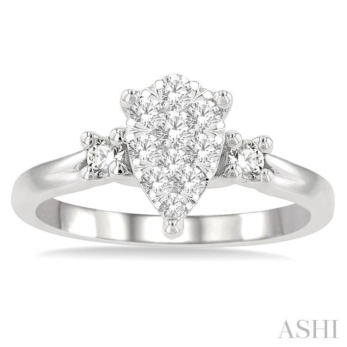 1/2 Ctw Pear Shape Lovebright Round Cut Diamond Engagement Ring in 14K White Gold