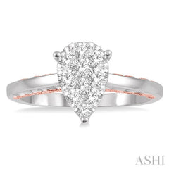 1/2 Ctw Pear Shape Lovebright Round Cut Diamond Ring in 14K White and Rose Gold