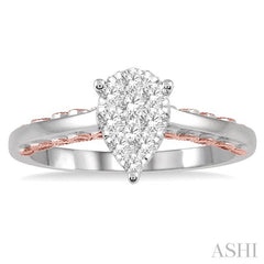 1/3 Ctw Pear Shape Lovebright Round Cut Diamond Ring in 14K White and Rose Gold