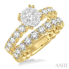 1 3/4 Ctw Diamond Lovebright Wedding Set with 1 Ctw Engagement Ring in Yellow and White Gold and 3/4 Ctw Wedding Band in 14K Yellow Gold