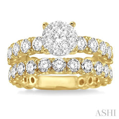 1 3/4 Ctw Diamond Lovebright Wedding Set with 1 Ctw Engagement Ring in Yellow and White Gold and 3/4 Ctw Wedding Band in 14K Yellow Gold