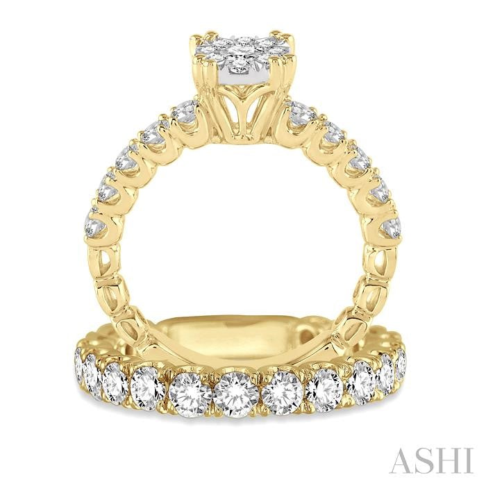 1 3/4 Ctw Diamond Lovebright Wedding Set with 1 Ctw Engagement Ring in Yellow and White Gold and 3/4 Ctw Wedding Band in 14K Yellow Gold