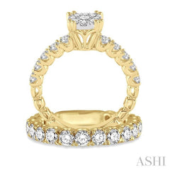 1 3/4 Ctw Diamond Lovebright Wedding Set with 1 Ctw Engagement Ring in Yellow and White Gold and 3/4 Ctw Wedding Band in 14K Yellow Gold