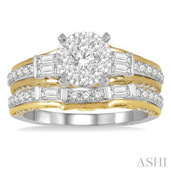 1 1/3 Ctw Diamond Lovebright Wedding Set with 1 Ctw Engagement Ring in White and Yellow Gold and 1/3 Ctw Wedding Band in White and Yellow Gold in 14K