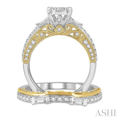 1 1/3 Ctw Diamond Lovebright Wedding Set with 1 Ctw Engagement Ring in White and Yellow Gold and 1/3 Ctw Wedding Band in White and Yellow Gold in 14K