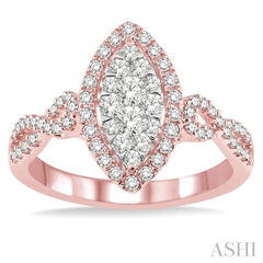 3/4 Ctw Marquise Shape Diamond Lovebright Ring in 14K Rose Gold