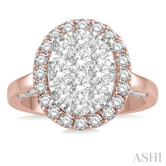 1 1/2 Ctw Oval Shape Lovebright Diamond Cluster Ring in 14K Rose and White Gold
