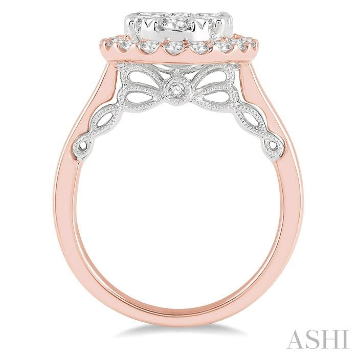 1 1/2 Ctw Oval Shape Lovebright Diamond Cluster Ring in 14K Rose and White Gold