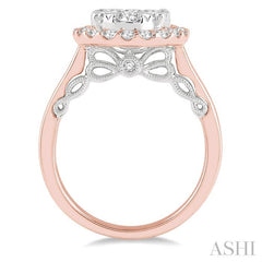 1 1/2 Ctw Oval Shape Lovebright Diamond Cluster Ring in 14K Rose and White Gold