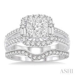 1 1/6 Ctw Diamond Lovebright Square Shape Wedding Set with 1 Ctw Engagement Ring and 1/5 Ctw Wedding Band in 14K White Gold