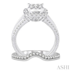 1 1/6 Ctw Diamond Lovebright Square Shape Wedding Set with 1 Ctw Engagement Ring and 1/5 Ctw Wedding Band in 14K White Gold