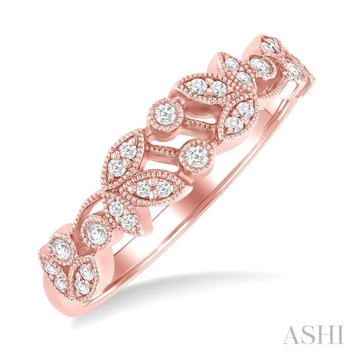 1/6 Ctw Round Cut Diamond Lovebright Floral Wedding Band in 14K Rose Gold