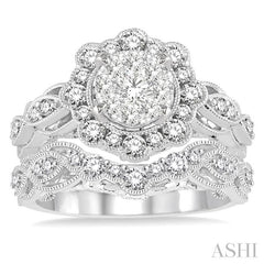 1 1/6 Ctw Diamond Lovebright Wedding Set with 7/8 Ctw Engagement Ring and 1/4 Ctw Wedding Band in 14K White Gold