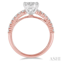 7/8 Ctw Round Shape Lovebright Diamond Cluster Ring in 14K Rose and White Gold