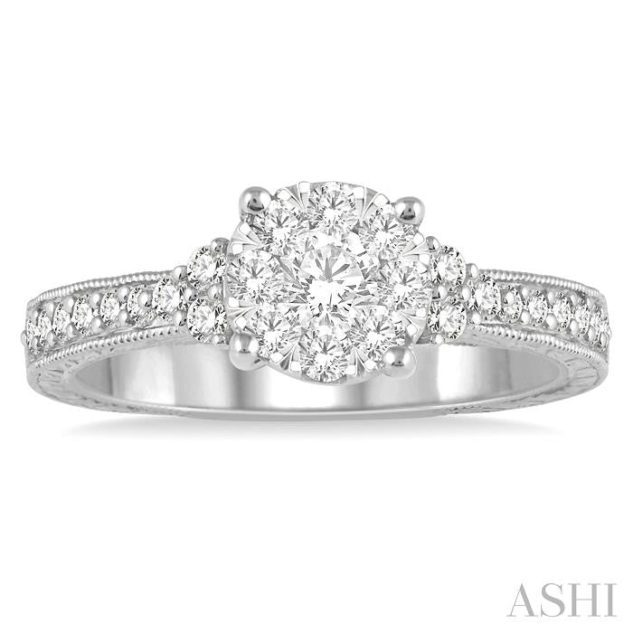 5/8 Ctw Round Shape Lovebright Diamond Cluster Ring in 14K White Gold
