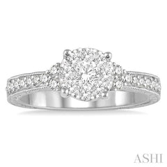 5/8 Ctw Round Shape Lovebright Diamond Cluster Ring in 14K White Gold