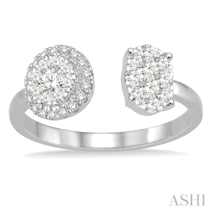 1/2 Ctw Round and Oval Shape Diamond Lovebright Ring in 14K White Gold