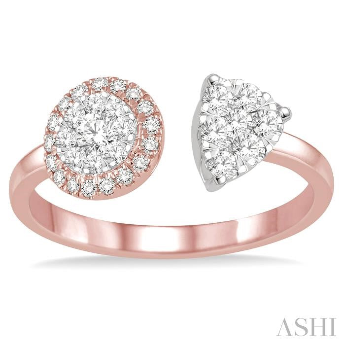 1/2 Ctw Round and Pear Shape Diamond Lovebright Ring in 14K Rose and White Gold