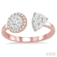 1/2 Ctw Round and Pear Shape Diamond Lovebright Ring in 14K Rose and White Gold