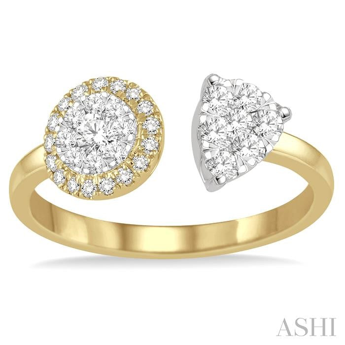 1/2 Ctw Round and Pear Shape Diamond Lovebright Ring in 14K Yellow and White Gold