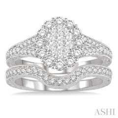 7/8 Ctw Lovebright Diamond Wedding Set With 3/4 Ctw Oval Shape Engagement Ring and 1/6 Ctw Wedding Band in 14K White Gold