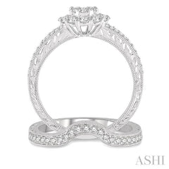 7/8 Ctw Lovebright Diamond Wedding Set With 3/4 Ctw Oval Shape Engagement Ring and 1/6 Ctw Wedding Band in 14K White Gold