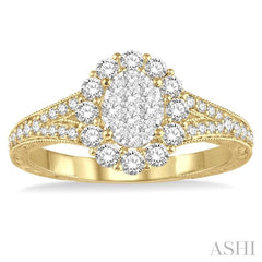 3/4 Ctw Oval Shape Lovebright Diamond Cluster Ring in 14K Yellow and White Gold